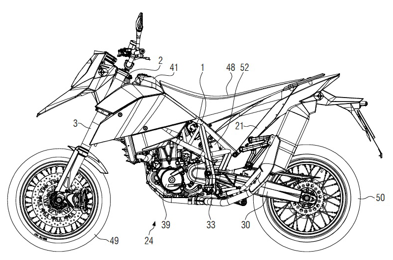 Bild Beispielfall1 Patentrecht Motorrad mit innovativem Gitterrohrrahmen